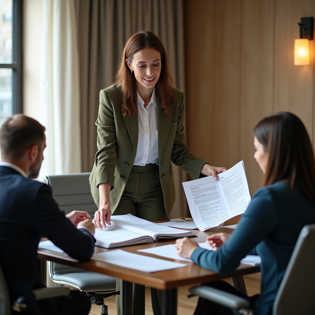 Consultant presenting a diagnostic overview to a small management team in a conference room