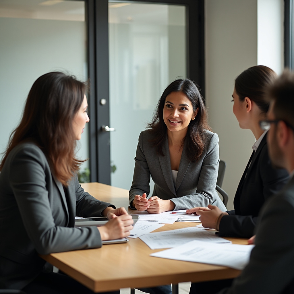 Representatives from different departments meeting to coordinate shared resources and priorities